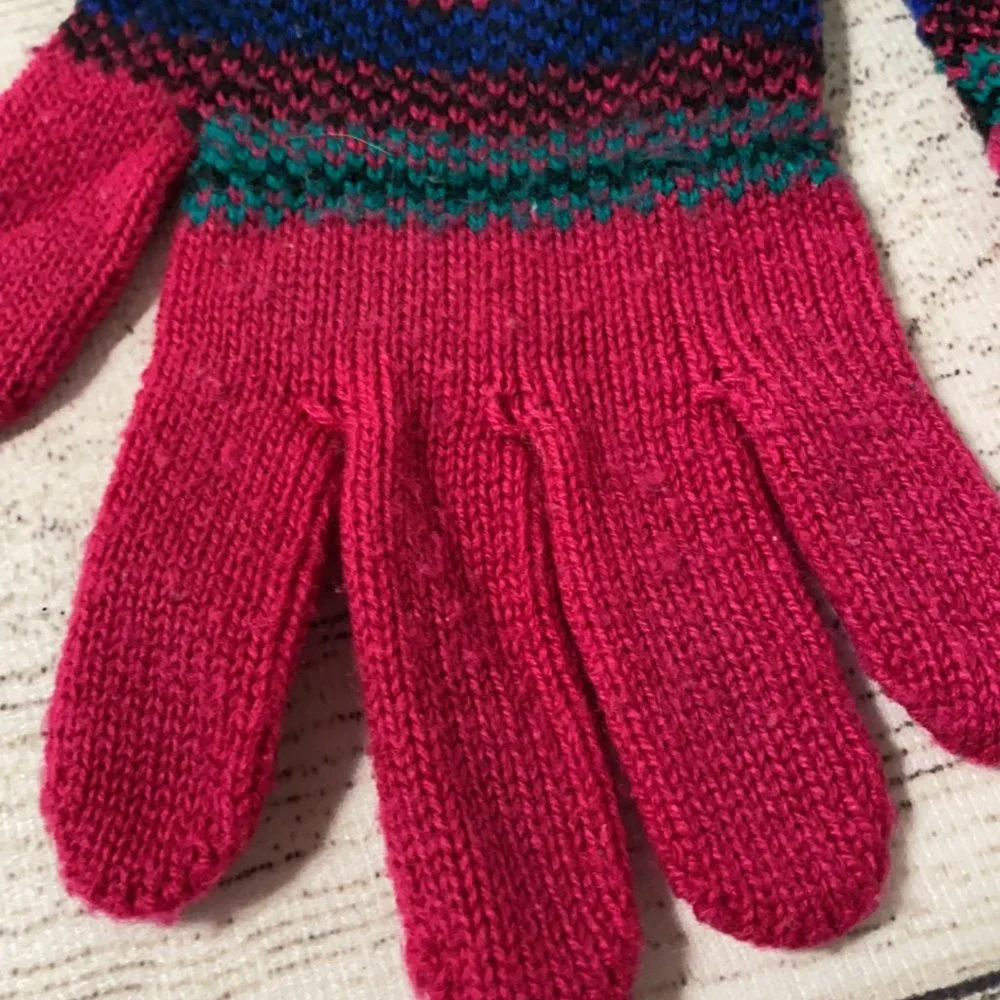 Vintage 90s Hot Pink Ugly Sweater Winter Gloves Mittens